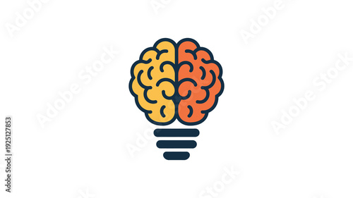 Creative brainstorming lightbulb concept with minimalist brain illustration