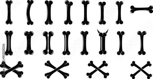 Bone silhouettes vector illustration, crossed bones artwork, pirate symbol design, Halloween clipart graphics, anatomical shapes pattern, skeletal element artwork