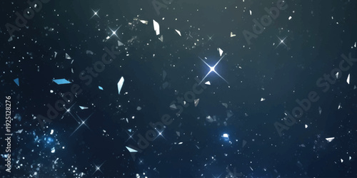 Abstract dark background with sparkling particles and light flares creating a magical atmosphere