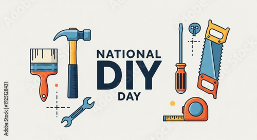 National diy day with colorful tools and equipment for home improvement and repair