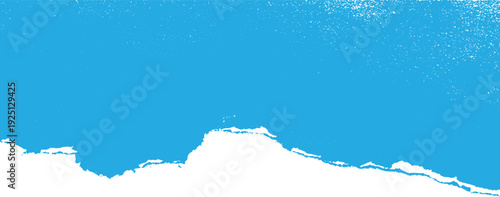 Bright blue background with textured white abstract shape and scattered white specks