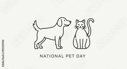 Dog and cat illustration for national pet day celebration with line art style