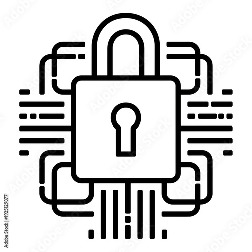 Digital padlock symbolizing cybersecurity and data protection in a technological network