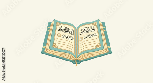 Open Holy Quran Book, Islamic Religious Text, Arabic Calligraphy
