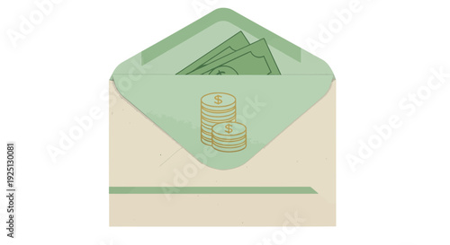 Envelope with Cash and Coins, Financial Savings and Income Concept