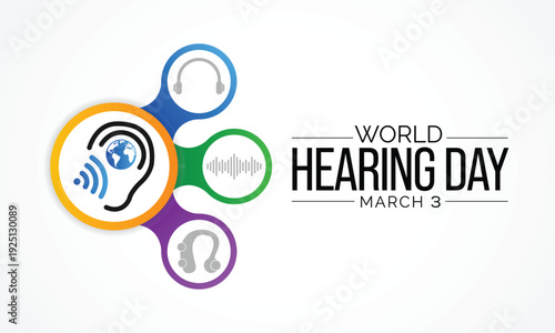 World Hearing Day is a campaign held each year on March 3rd to raise awareness on how to prevent deafness and hearing loss and promote ear and hearing care across the world. Vector illustration.