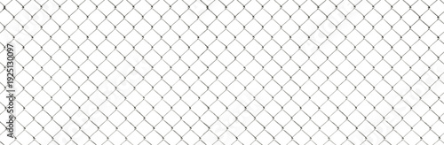 Steel chain link wire mesh fence isolated on panoramic transparent background, png file