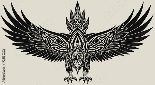 Tribal Raven Tattoo Design Black and White