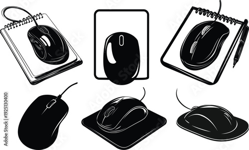 A Collection of Various Computer Mouse Pads on Silhouette Vector