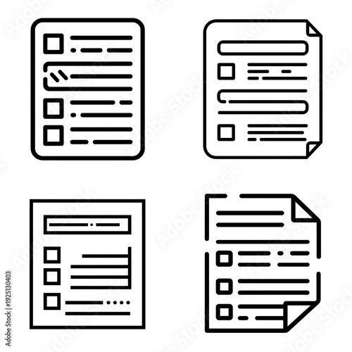 Collection of simple document icons representing forms, checklists, and data entry.