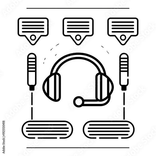 Modern headset and microphones represent communication and podcasting concept
