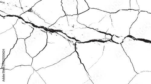 Black cracked texture on white background with rough lines and small dots abstract broken chaos