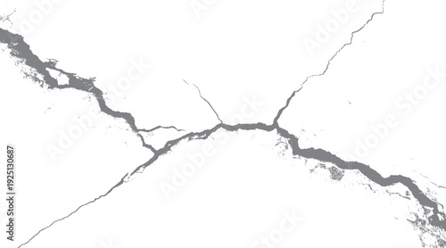 Grey abstract crack pattern on white background cracked