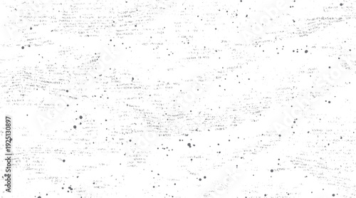 White background with scattered dark gray dots and illegible text fragments abstract texture pattern