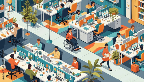 Diverse team working in modern office space