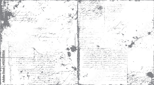 Faded grey handwritten script with ink splatters and distressed paper texture grunge vintage