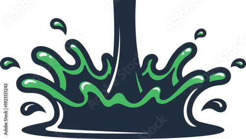 Dark liquid pouring and splashing with green highlights