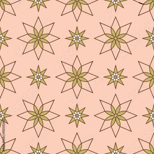 A beautiful floral pattern with green and white flowers on a peach background