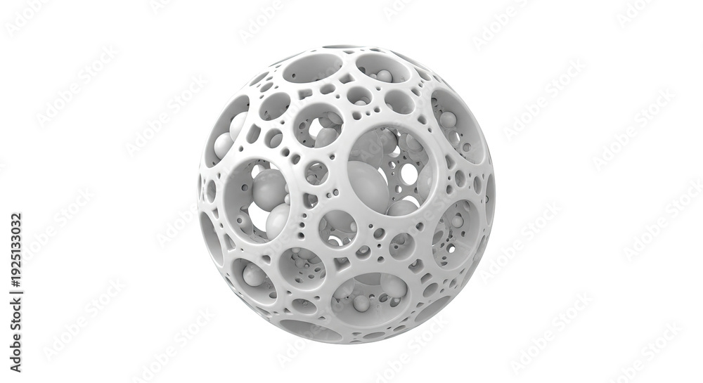 Fototapeta premium Abstract White Sphere with Internal Spheres and Holes