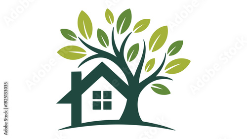 Minimalist house and tree vector icon for home and real estate