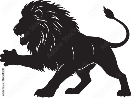 Lion in silhouette on white background.