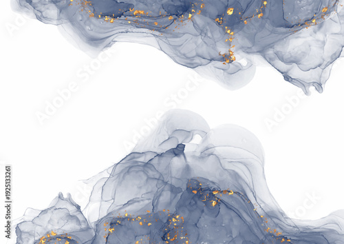 Hand painted alcohol ink background with gold glitter elements