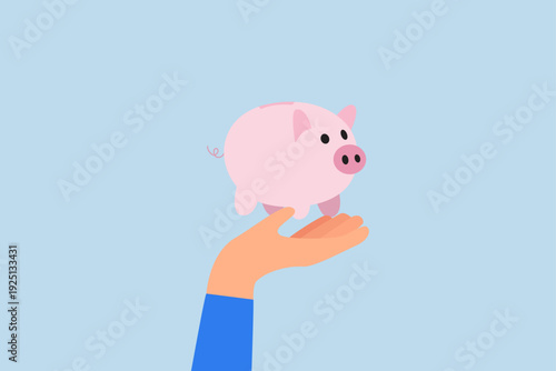 Offer investment and savings service, Businessman serving a valuable piggybank on fancy tray as a professional gesture.