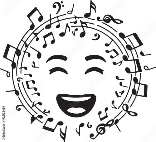 Music Cheer face icon in silhouette on white background.