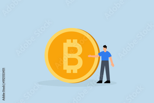 What is Bitcoin and blockchain technology, Entrepreneur specialist provides detailed explanation of blockchain technology on a Bitcoin coin made of gold.