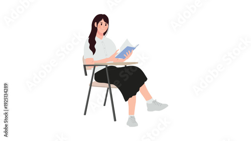 A person sitting on a chair while reading a book in a relaxed posture