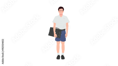 Person standing holding a briefcase and a bag