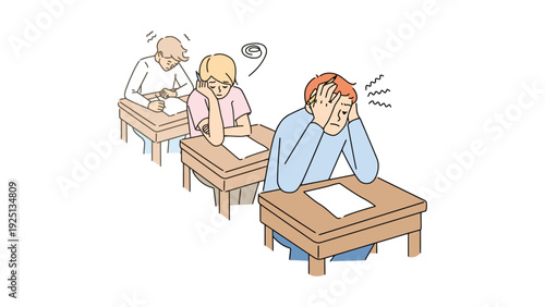 Students struggling with a challenging exam under time pressure