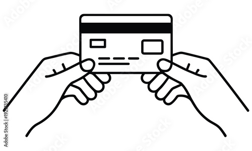 Hands holding a credit card with a simple and clean design perfect for online transactions and digital payments