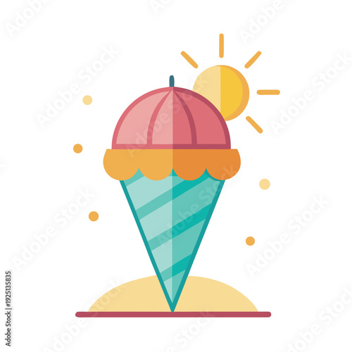 Ice cream cone vector illustration on a blue background with sweet chocolate and strawberry flavors