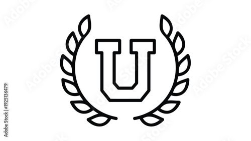 Elegant laurel wreath enclosing a letter u emblem design