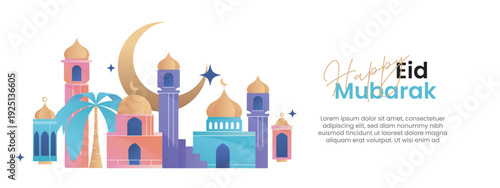 Set Happy Eid Mubarak Colorful Template design