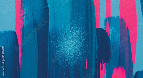 Vibrant turquoise and magenta abstract paint strokes with textured drips and expressive modern art background
