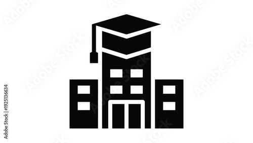 Icon of a building with a graduation cap symbolizing academic achievement