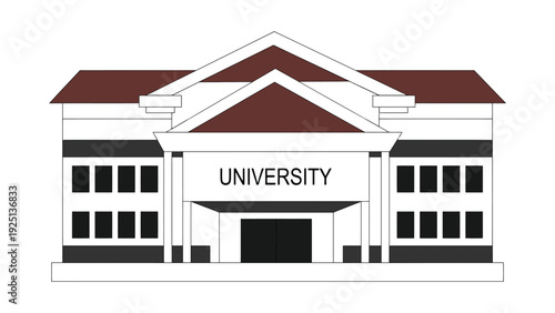 A stylized illustration of a university building with a classic architectural design