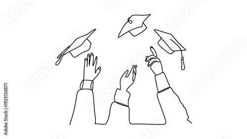 Three graduates celebrating their academic achievements together with mortarboards