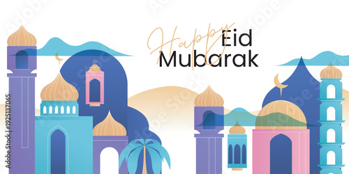 Set Happy Eid Mubarak Colorful Template design