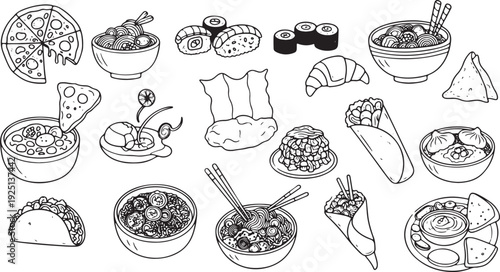 Hand drawing of indonesian food set isolated on white background.