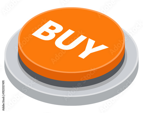 Orange Buy Button Icon | Isometric 3D Push Button with Buy Text for E-commerce, Online Shopping, Marketing Call to Action, Web Interface, and Digital Retail Sales Promotion Illustration