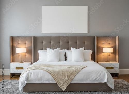 Modern Bedroom Interior with King Size Bed and Nightstands.
