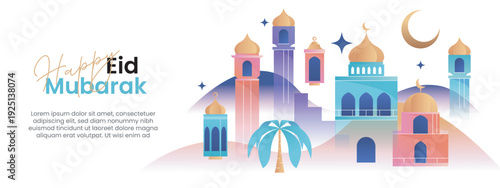 Set Happy Eid Mubarak Colorful Template design