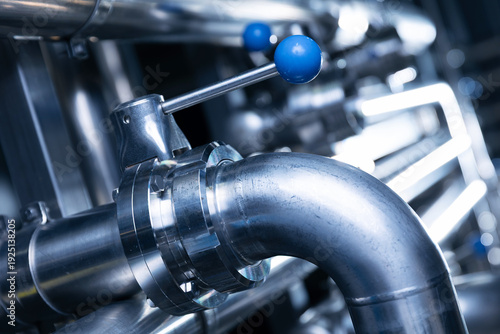 Canvastavla Pipes stainless steel brewing equipment, large reservoirs or tanks in modern beer factory