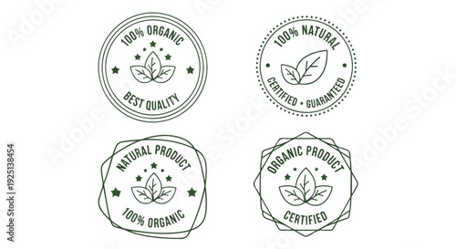 Set of 4 Green Organic and Natural Product Vector Badges