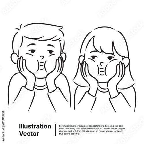 Children showing surprise and shock on their faces in vector illustration