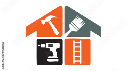 Flat design home renovation and construction icon set