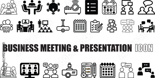 Business Meeting & Presentation Icon Set Conference, Planning, Pitch Icons.